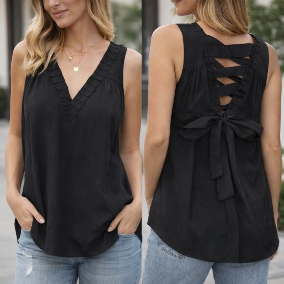 Catherine Malandrino Tops - Catherine Malandrino Lace Up Back V- Neck Flowy Sleeveless top women’s Medium
